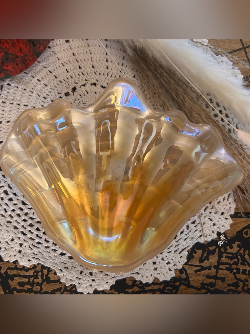 Vintage Iridescent Glass Shell – Champagne Gold Seashell Dish – Mermaidcore